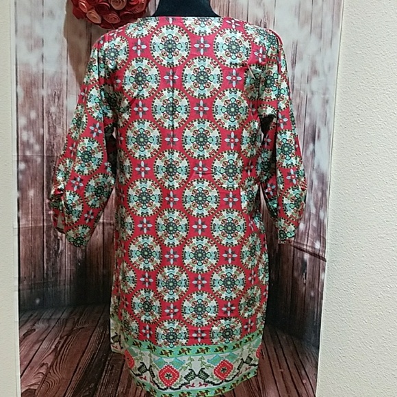 Colorful 3/4 Sleeve Bohemian Top - Picture 3 of 7